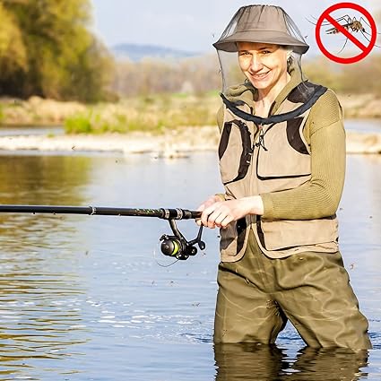 G GIEPHT 2 Pack Mosquito Head Net Mesh for Hiking & Outdoors,Bug Netting over Hat Adults Fishing,Insect Shield Protection Face Cover Mask Hood against Fly Midge Gnat, Black, Large