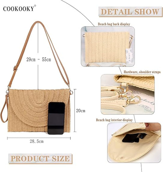 Straw Clutch Handbag Summer Beach Straw Purse for Women woven Envelope Bag - PuriLite