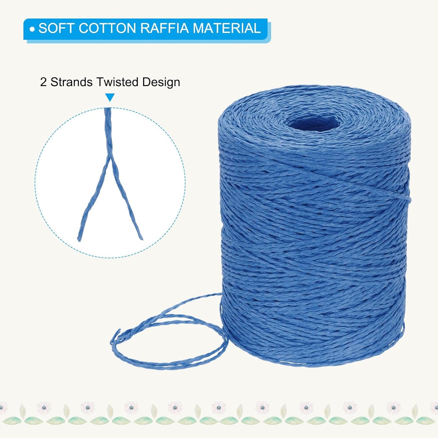 PATIKIL Natural Cotton Raffia Yarn 328 Yard, Crochet Raffia Paper Ribbon for DIY Sun Hat Beach Bag Crochet Yarn Wrapping Knitting, Blue