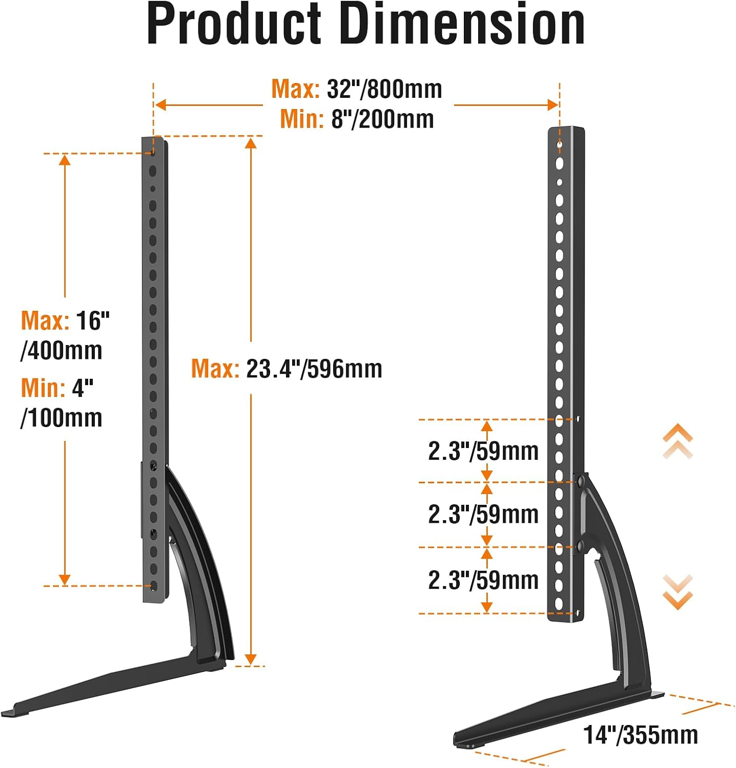 Universal Table Top TV Stand for 27-55 Inch TVs | Height Adjustable TV Base | VESA Up to 800x400mm | Holds Up to 88 lbs | Black | YD1014