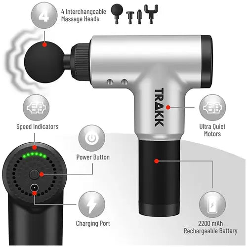 Deep Full Body Massage Gun Silver with 6 speeds (TRBEASTGUNSV) - PuriLite