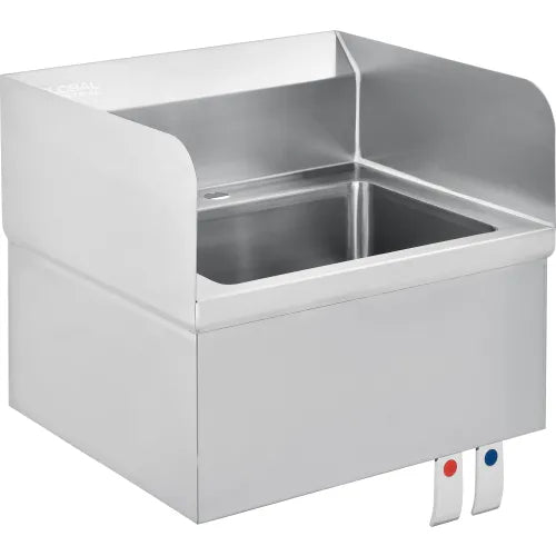Global Industrial™ Stainless Steel Hands Free Wall Mount Sink W/Splash Guards, 14"x10"x5" Deep