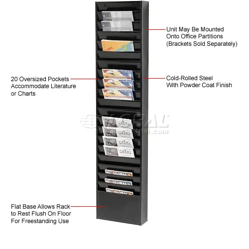Global Industrial™ Medical Chart Hanging Wall File Holder, 20 Pockets, Black