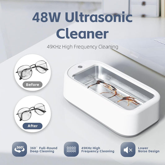 Ultrasonic Jewelry Ring Cleaner 49KHz 48W 700ml Professional Ultrasound Clean Machine Lab Cleaning Supplies for Watches Glass Rings Makeup Brushes - PuriLite