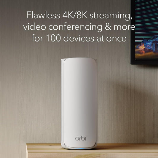 NETGEAR Orbi 770 Series Tri-Band WiFi 7 Mesh System (RBE772) - Router + 1 Satellite Extender - Covers up to 5,500 sq. ft., 100 Devices - 2.5 Gig Internet Port - BE11000 802.11be (up to 11Gbps) - PuriLite