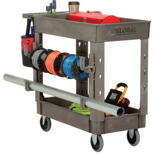 Global Industrial™ Utility Cart w/2 Shelves, 500 lb. Cap, 38"L x 17-1/2"W x 32-1/2"H, Gray