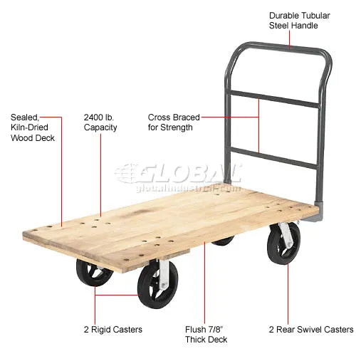 Global Industrial™ Hardwood Deck Platform Truck 60 x 30 2400 Lb. Capacity 8" Rubber Casters