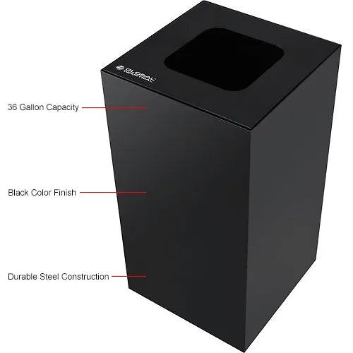 Global Industrial™ Square Recycling/Trash Can with Waste Lid, 36 Gallon, Black