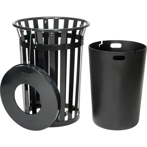 Global Industrial™ Outdoor Slatted Steel Trash Can With Flat Lid, 36 Gallon, Black