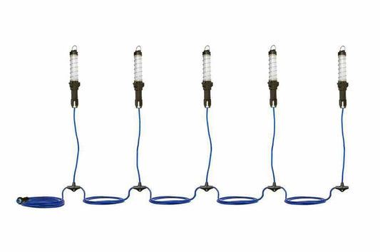 55W Explosion Proof LED String Light - (5) Lamps - Wire Guard - 15M 16/3 SOOW w/ Cord Cap - ATEX/IECEx
