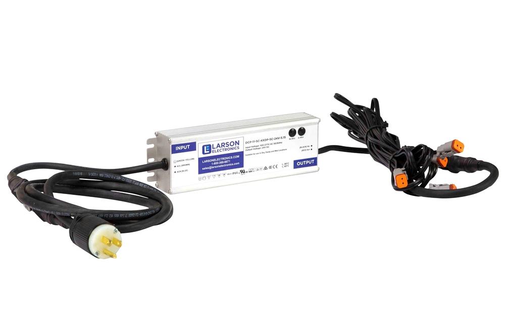 4 Plug Multiport AC to DC transformer converts 120-277 volt AC to 12 Volts DC to 106 Watts - 5' Input and Output Cords