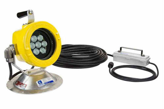 50W Explosion Proof LED Light - 120-277V AC Stepped Down to 12 or 24 V DC - 7,000 Lumens - Non-Spark Aluminum Stand