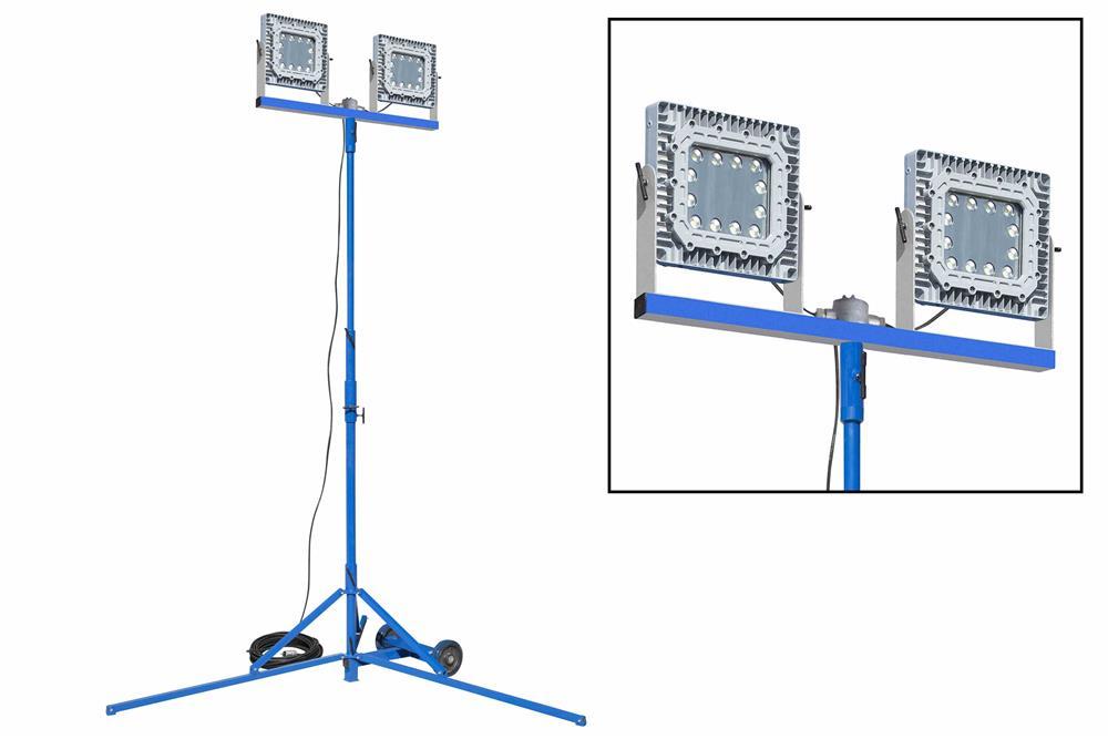 Low Voltage 300 Watt Explosion Proof LED Light Tower-Quadpod Mount-140°-C1D1 - 100' Cord w/ EXP Plug