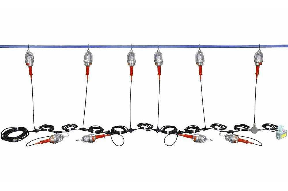 48V Explosion Proof LED String Lights - 10 light - Daisy Chain End-2-End Connection - 100ft Stringer