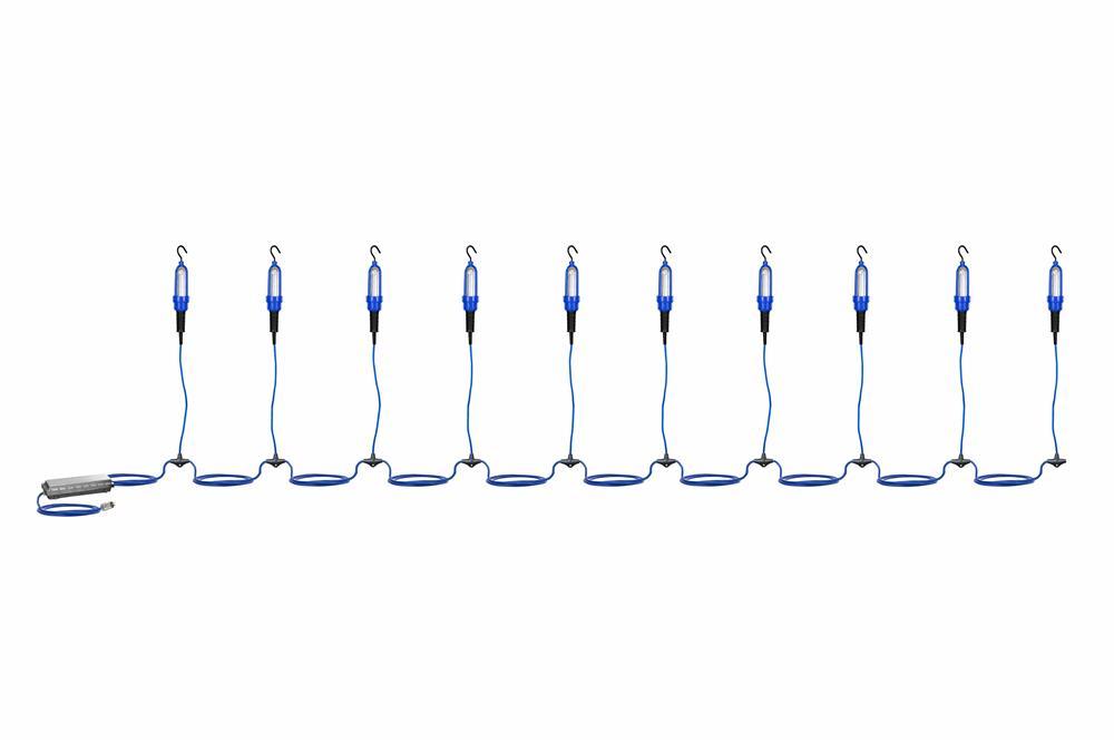 Explosion Proof LED String Light - 10 Lamps - 120-277V to LV DC - EXP Inline Xfrmr - 135' Cord, Plug