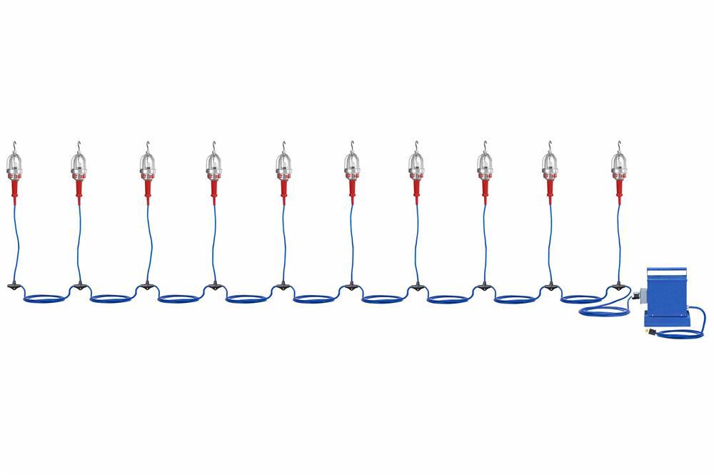 Explosion Proof String Light - 10 Drop Lights - Spans 100ft - Includes 120/240VAC to 12/24V DC Xfmr