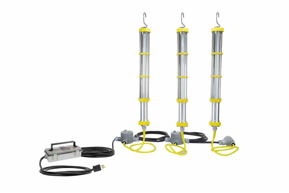 Explosion Proof LED Aluminum String Lights - C1D1 - 220-240V - 3 Lights - SOOW Cord - 2' Drop Lights