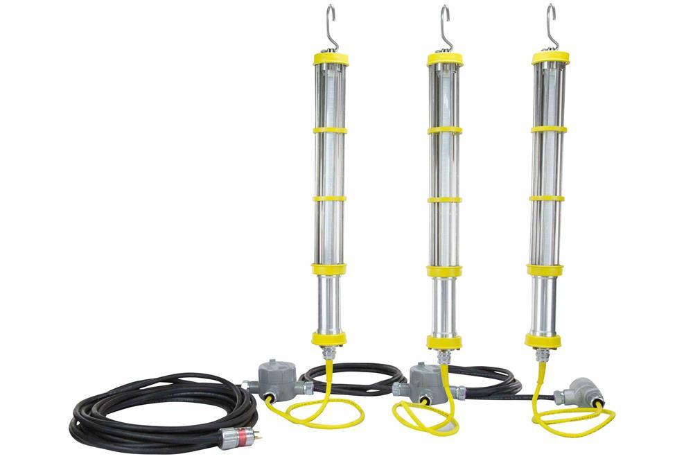 Explosion Proof LED Aluminum String Lights - Class 1 Div 1 - 3 Lights - SOOW Cord - 2' Drop Lights