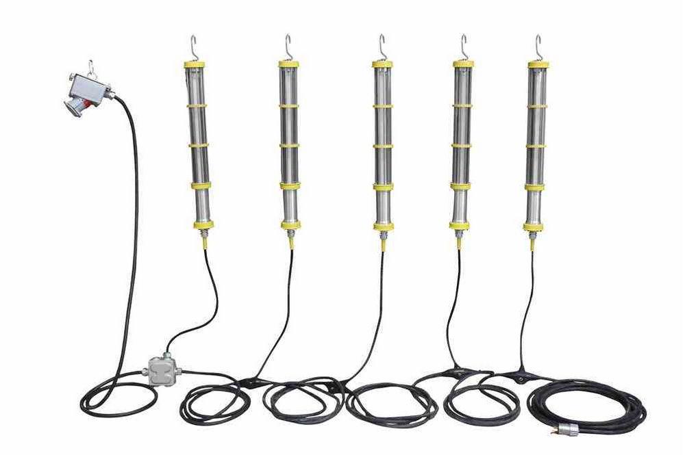 Explosion Proof LED Aluminum String Lights - 5 Lights - 12' Spacing - 12' Drops - Daisy Chain
