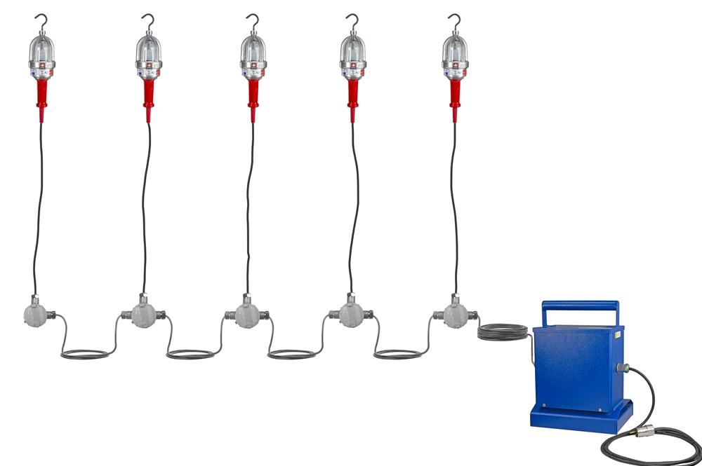 Explosion Proof String Lights - 5 X 100 Watt Lights - Class I Division 1 - Includes stsepdown xmfr