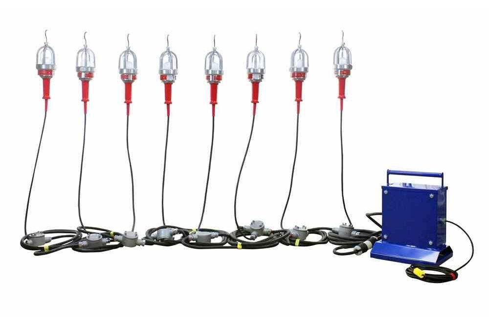 Explosion Proof String Lights - 8 X 75 Watt Lights - Class 1, Division 1 - 220/240VAC to 12VAC