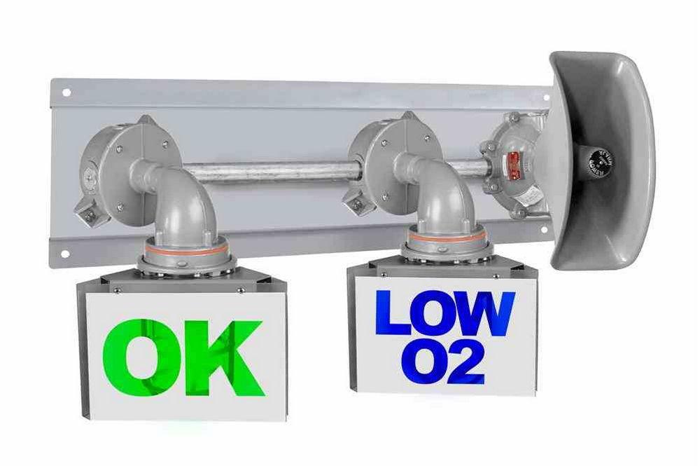 Explosion Proof 2-Color LED Light - C1D1 & C2D1 Oxygen Level Warning Light & Horn - Steady or Strobe