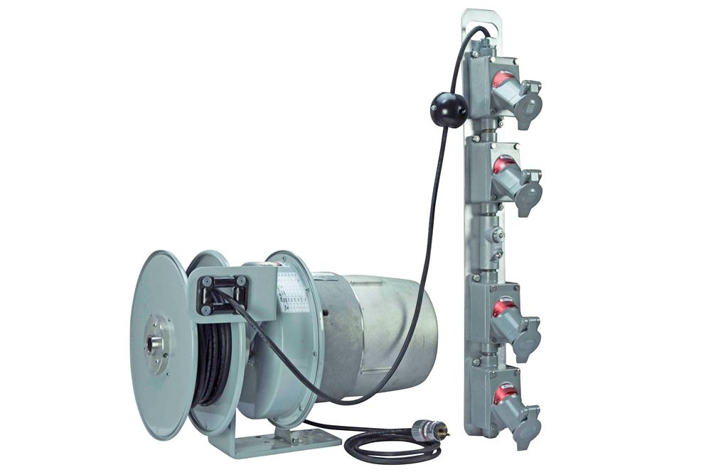Explosion Proof Tool Tap Reel - 50 Foot Cord Reel w/ Four Gang Explosion Proof Outlet - C1D1