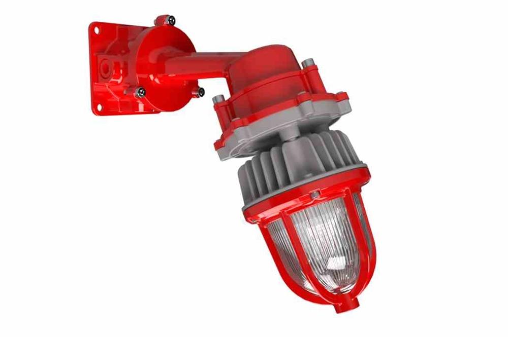 15W Explosion Proof Colored Strobe Warning Light, C1D1, 120-277V, 2,250 lms, 25° Wall Mount, Mason Jar / Jelly Jar Beacon, Red Housing