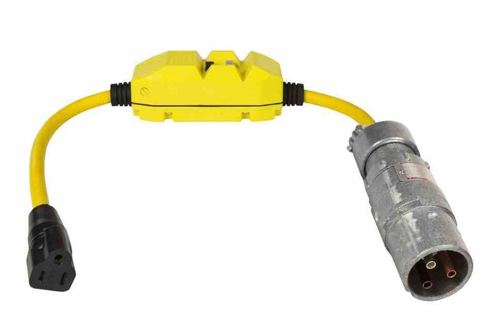 18'' 12/3 SOOW Linecord w/ GFCI Protected Outlet - 15 Amp - 30 Amp EXP Plug - Hot Work Permit