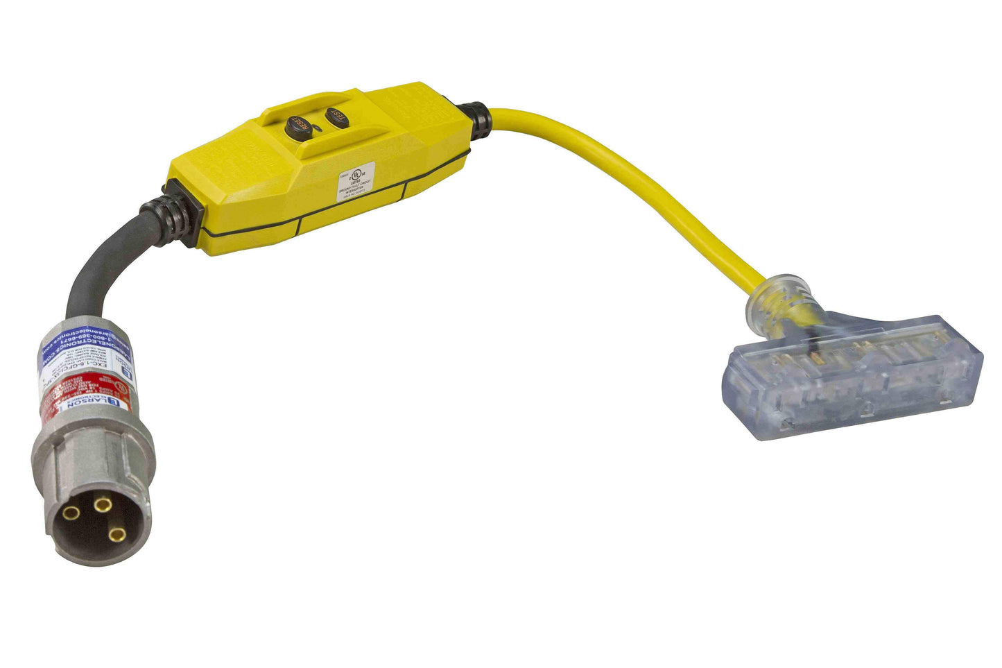Larson 20'' 12/3 SOOW Linecord with 3 GFCI Protected Outlets - 15 Amp Max Rated - 3P2W EXP Plug
