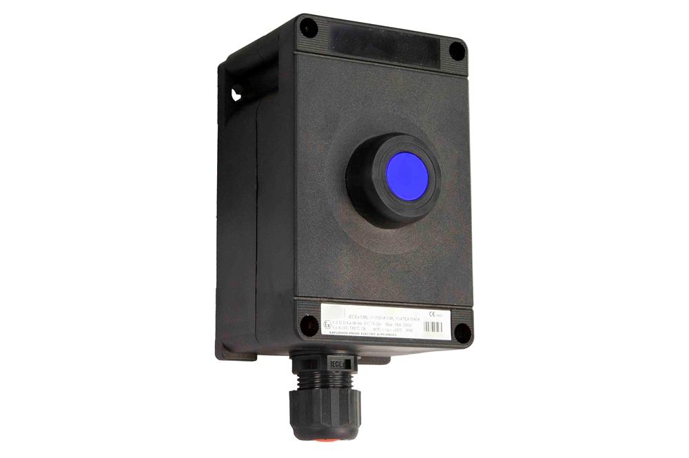 Explosion Proof Push Button, Blue, Maintained, ATEX/IECEx, M20 Hub, (2) N/O & (2) N/C Contacts