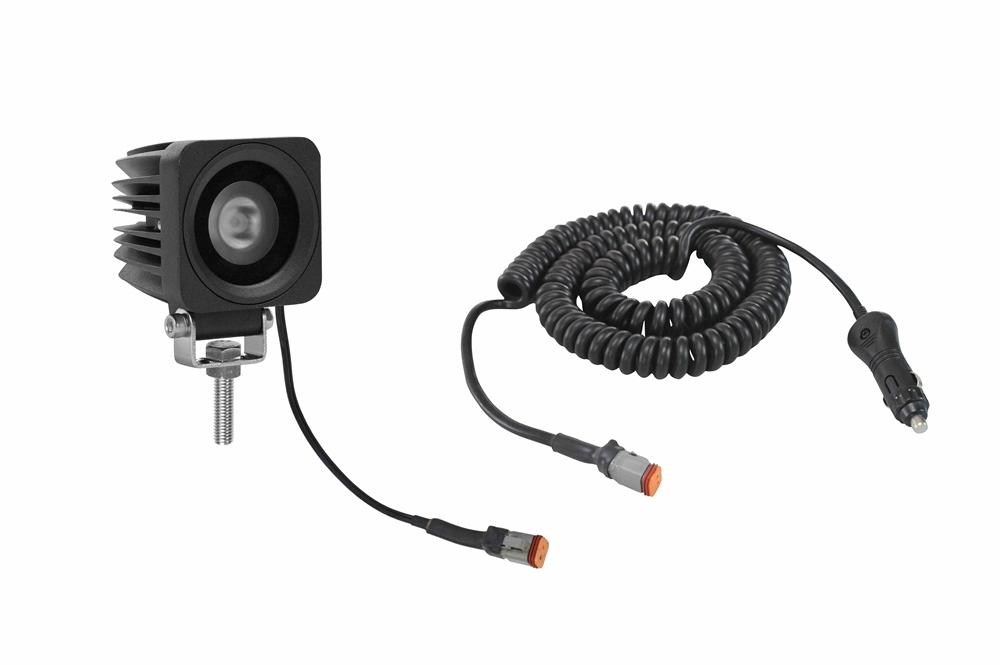 10W LED Flood Work Light - Permanent Stainless Steel Mounting Bracket - IP67 Waterproof - Deutsch Connector - 10' 16/2 Straight Cord w/ Cig. Plug