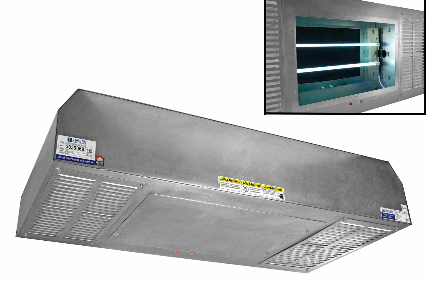 Larson Industrial UV Air Purifier - 220V, 50Hz - (2) 60W T8 UVC Lamps - 2x4 Troffer Mount - Occupied Areas - 10' Cord w/ 220V Cord Cap