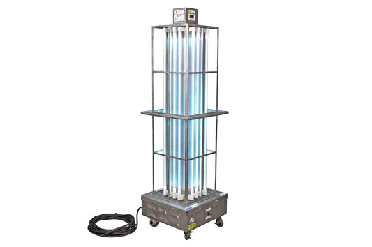 Industrial Portable UV Sanitation Cart - Kills 99% of Viruses - 12,800 sq. ft. Area - 304 Stainless Steel - 50' Cord - Shatterproof Bulbs
