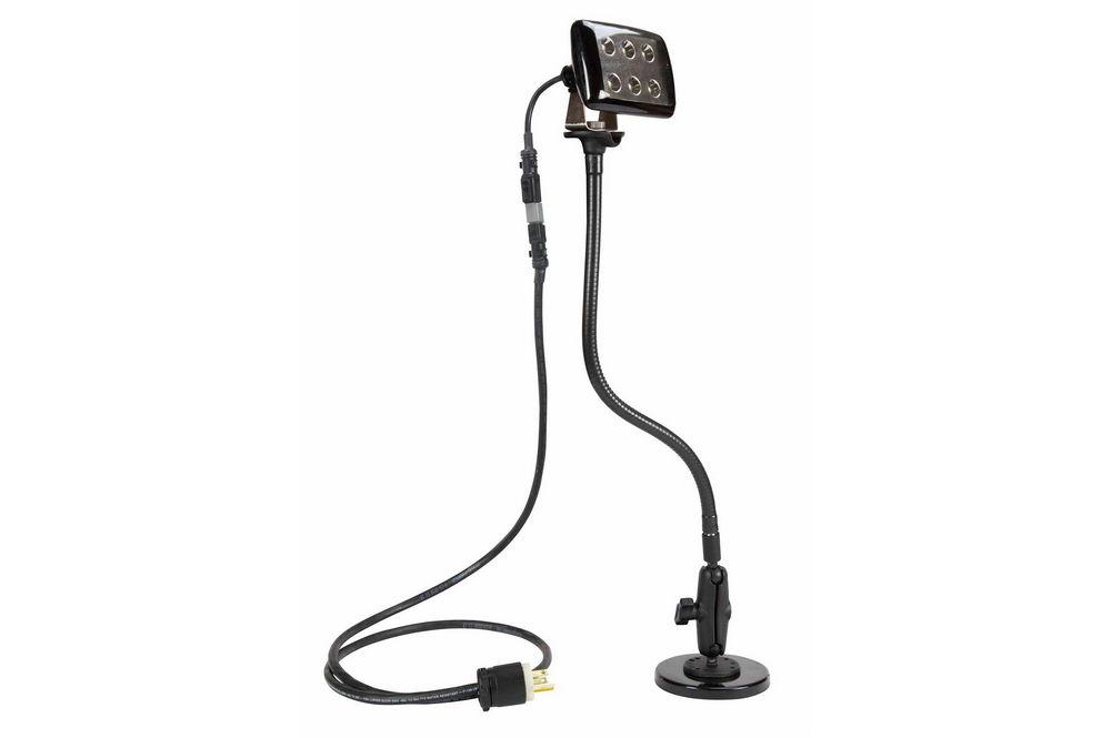High Output LED Light Emitter on Double Ball Joint - Magnetic Base Goose-Neck Arm - 120-240V 12-24V