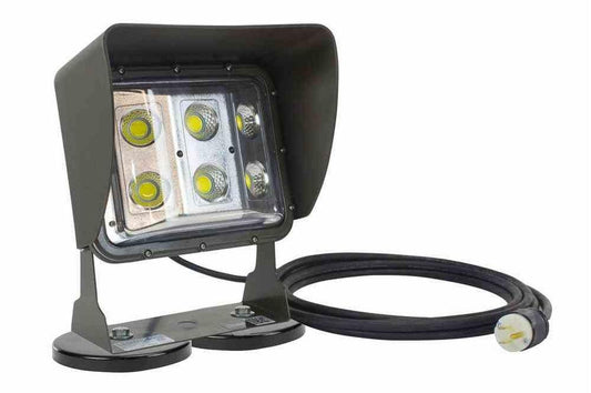 Magnetic Mount 60 Watt Low Profile LED Flood Light - Dual 200lb Magnets - Glare Shield - 20' Cord