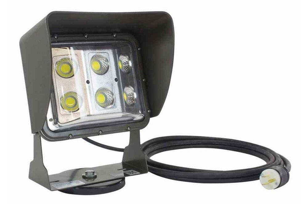 Magnetic Mount 60 Watt Low Profile LED Flood Light - Glare Shield - 50' Cord - 120-277V AC