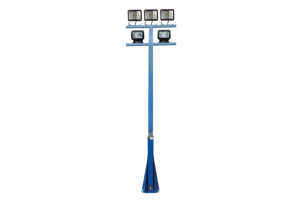 10' Flood Light Tower - (3) 60W LED Fixtures & (2) 65W Remote Control Flood Lights - No Winch