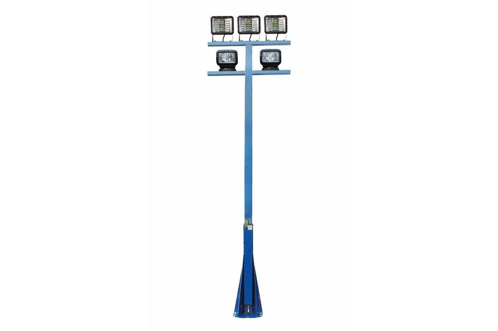 10' Flood Light Tower - (3) 60W LED Fixtures & (2) 65W Remote Control Flood Lights - Electric Winch