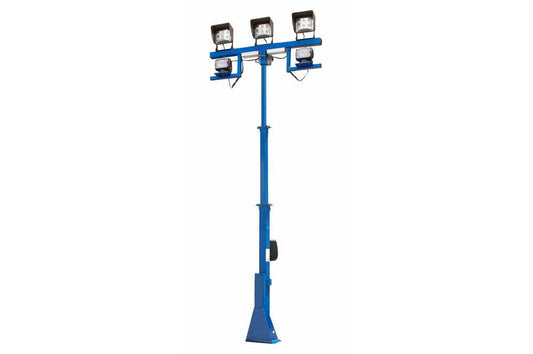 12' Flood Light Tower - (3) 60W LED Fixtures & (2) 65W Remote Control Flood Lights - Electric Winch
