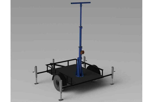 12' 3 Stage Light Mast on 6' Single Axle Trailer w/ Wheels - Junction Box w/ 12V Fan