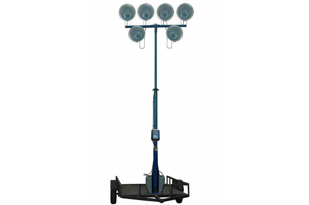 9000 Watt Extendible Light Mast on 14' Trailer - 16' Stationary Tower - 120V Winch - 900,000 Lumens