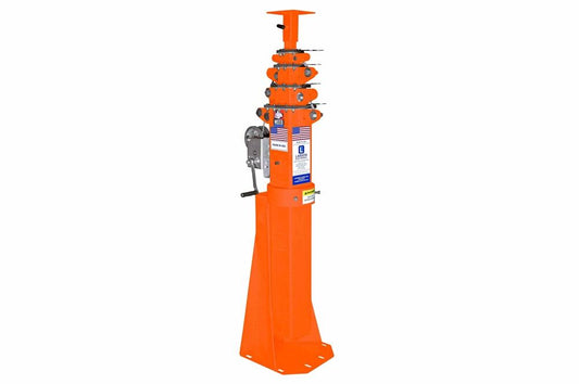 20 Foot Five Stage Fixed Mount Light Mast - 6.5-20' - 8" x 7" Top Plate - Cable Guides - Electric Winch - Orange Powder Coat Finish