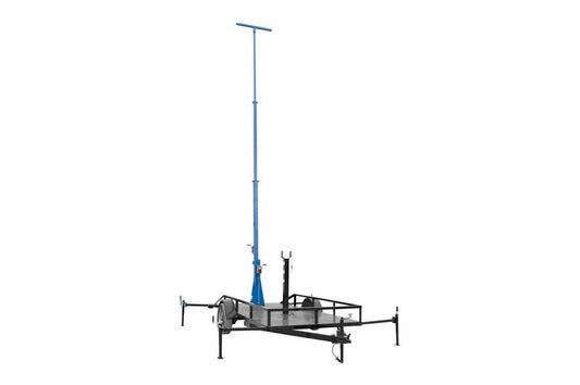 Two Stage Light Mast on 14 Foot Single Axle Trailer with wheels - Extends up to 25 Feet