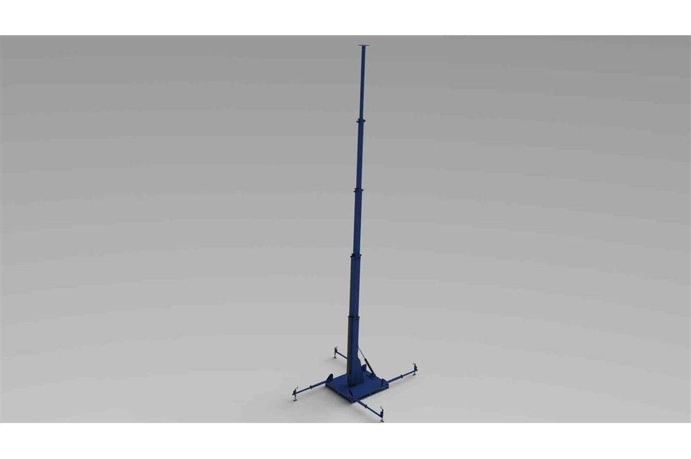 Hydraulic Fold-over Mast -13.8' to 45' - 5 Stages - 5,000 lbs Payload - (4) Outriggers - Skid Base