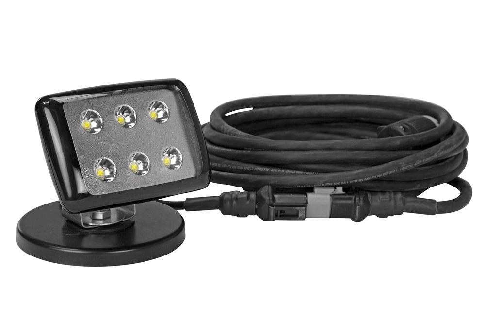 6W LED Flood Light w/ Adjustable 200lb Grip Magnetic Base - 120-240V AC - 25' SOOW Cord