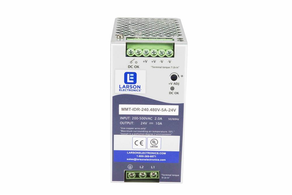 240 Watt DIN Rail Mount Power Supply - 240/480V Input - 24V Output - 5 Amps