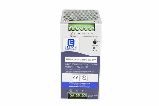 240 Watt DIN Rail Mount Power Supply - 240/480V Input - 24V Output - 5 Amps