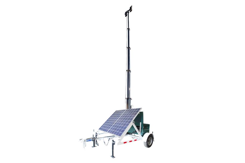 *RENT* 580W Solar Light Tower - 30' Light Tower - 7.5' Trailer - (4) 60W LED Lamps - 120V Battery Charger - Day/Night Sensor