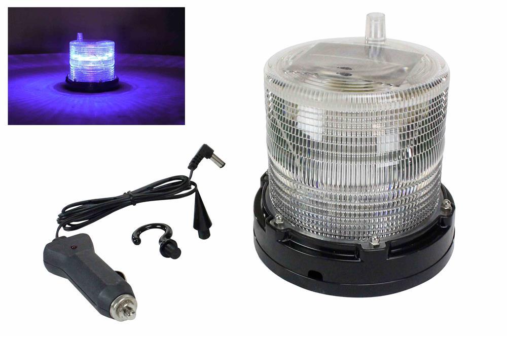 High Output LED Strobing Beacon - Permanent & Magnetic Mount - Rechargable - 12V - Purple Light